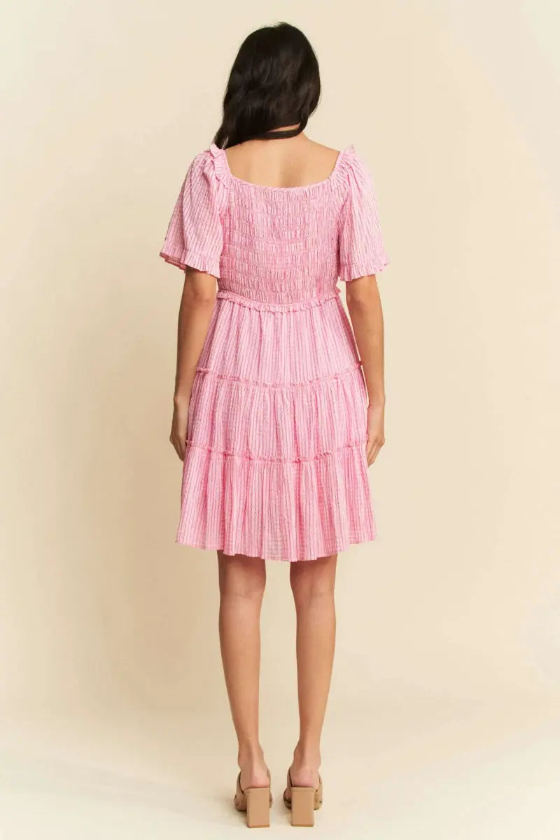 Davi & Dani Jacquard Checker Smocking Tiered Dress For Women - Love Salve